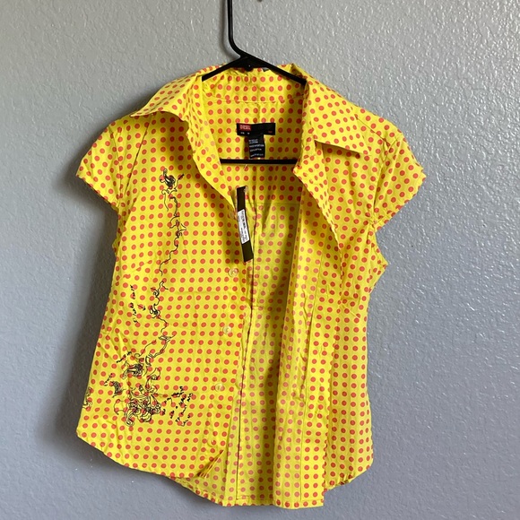 Diesel Tops - Diesel • yellow polka dot button down shirt